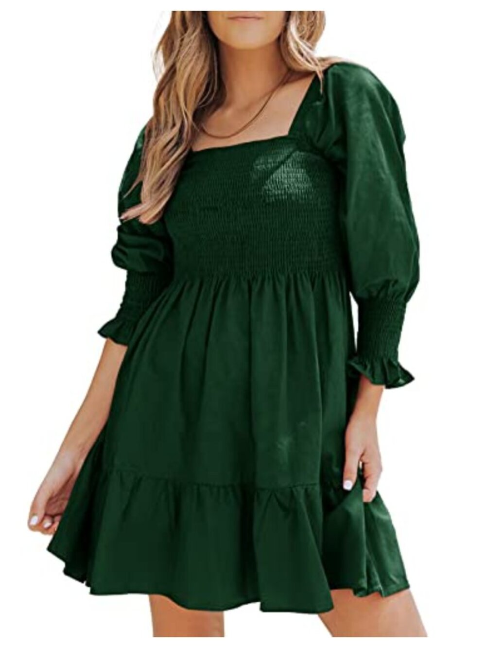 Women's Ruffle Hem T-Shirt Dress with Ruched V-Neck & Short Sleeves
